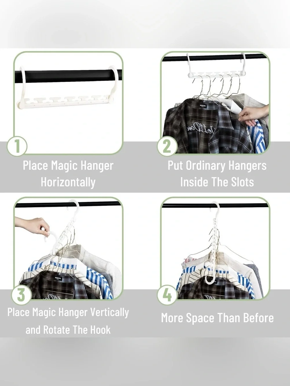 New Set of 5 White Space Saving Closet Organizer Hangers